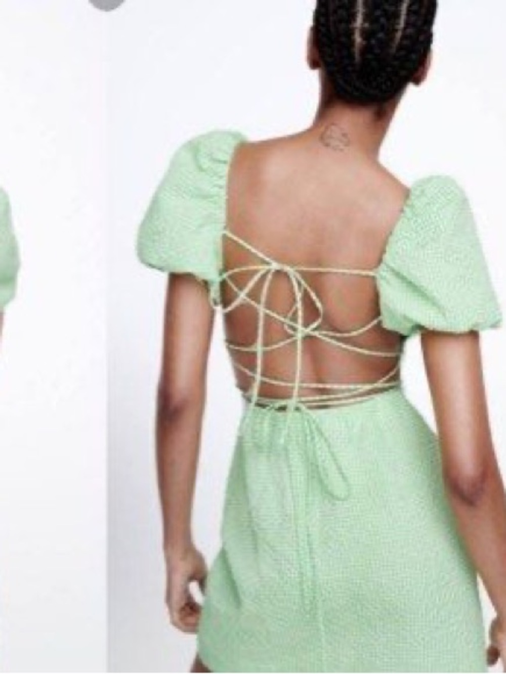 Zara Light Green Gingham Puff-Sleeve Mini Dress - worn only once - Picture 7 of 7